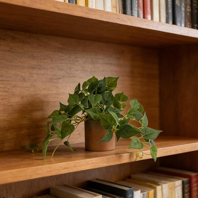 Artificial Plant Indoor Fake Pothos with Pulp Pot, Fuax Potted Plant for Home, Office, Desk, Shelf, Living Room, Bedroom&Balcony Décor (1)