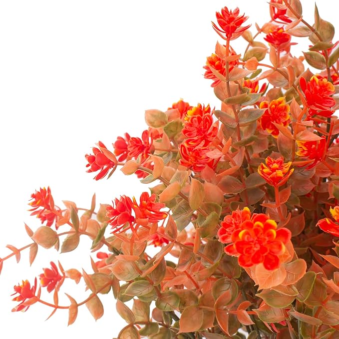 Grunyia Artificial Fall Flowers, Fake Outdoor UV Resistant Autumn Plants for Home Kitchen Christmas Festival Thanksgiving Autumns Decoration(Fall Orange)