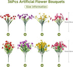 Alupssuc 36 Bundles Artificial Flowers for Outdoors Decoration, UV Resistant Silk Faux Daisy Flora Spring Fake Plastic Plants Greenery for Outside Indoor Yard Home Porch Window Box Decor, Mix 4 Colors