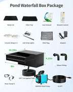 POPOSOAP Pond Waterfall Spillway 8Inch with RGB LED Lights & APP/Remote Control, 660GPH 40W Pond Spillway with 304 Stainless Steel & 9.8FT Tube for Ponds Garden Landscape Water Features-P43DS