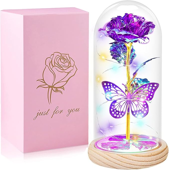QUNPON Mothers Day Rose Gifts for Mom Flowers Rose Gifts for Women,Birthday Gifts for Women,Purple Butterfly Flowers for Mother Day Flower Gifts from Daughter Son,Gift for Mom,Sister,Her,Grandma,Wife