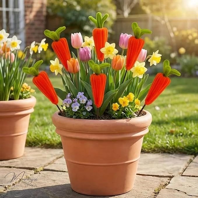 12 Pcs Easter Artificial Carrots Picks Decoration, Mini Fake Carrots Decor Picks, Cute Metal Fake Carrot for Bunny Decorations, Trees Topper Branches Ornaments Vase Filler Spring Home Decor Gifts