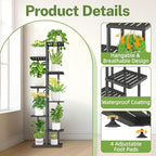 iDavosic.ly Plant Stand Indoor with Grow Light, 7-Tier Tall Metal Flower Shelf for Heavy-Duty Large Planters, Corner Orchid Display Rack for Living Room Balcony Patio Porch, Modern Black