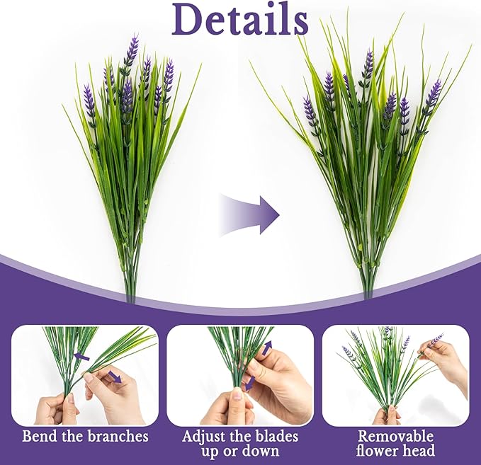 RAINFLOW Christmas Artificial Flowers for Outdoors - 6PCS UV Resistant Fake Plants, Artificial Flowers for Decoration Vase Table Living Room Patio Front Porch Outdoor Yard(14.5"-Purple Lavender)