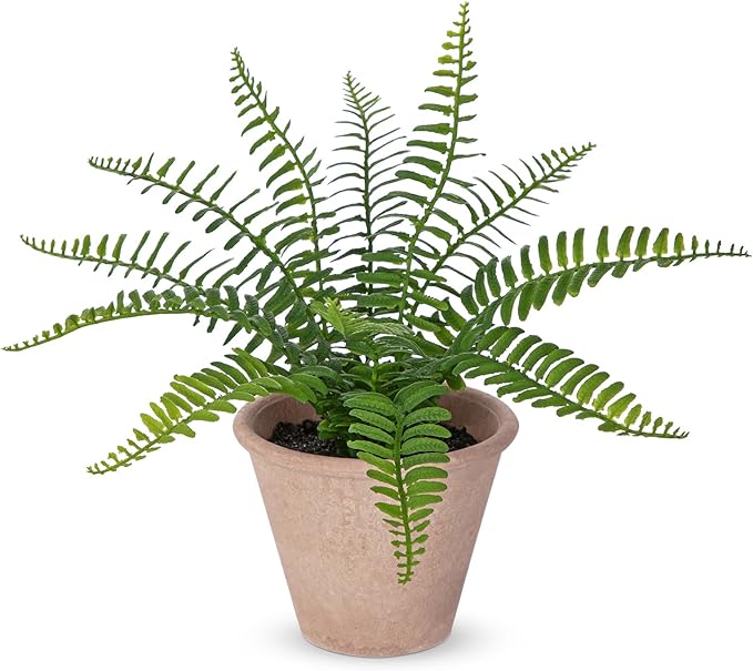 Artificial Boston Fern Potted Plant, 9" Small Fake Plants in Pot, Faux Fern Plant Greenery for Home Office Farmhouse Living Room Bathroom Kitchen Tabletop Desk Shelf Decoration