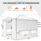 EAGLE PEAK 12x8 Portable Walk in Greenhouse, Pop Up Indoor Outdoor Greenhouse, Green House Kit with Zippered Roll-Up Doors, Windows + Support Pole, PE Cover, Clear/White