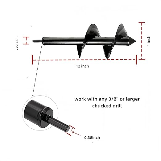 Heavy Duty Auger Drill Bit, 3X Faster Planting & Digging! Hex Shank Fits All 3/8" Drills ，Garden Bulb Planter, Ice Fishing & Fence Post Hole Digger ， Carbon Steel Blade