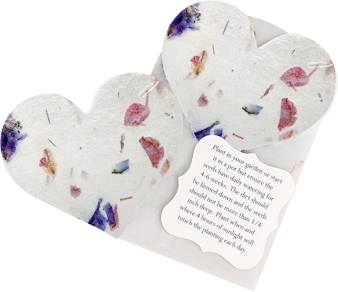 Set of 24 Mixed Heart Seed Paper – Writable & Plantable Wildflower with Envelopes & Planting Guides, Mom's Gift for Mother’s Day, Use for Wedding, Baby Shower, Heart Party Favors & Easter Decorations