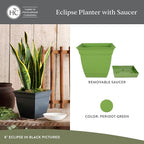 The HC Companies Eclipse Square Plastic Planter w/Attached Saucer - Outdoor & Indoor Plant Pot with Drainage Holes - Lightweight, UV-Resistant Plastic Pots for Plants (8" Peridot Green, Pack of 1)