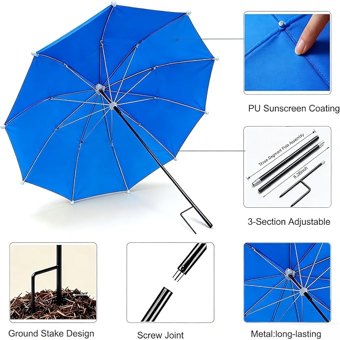 Upgraded Plant Umbrellas for Outdoor Plants, 26" Larger Garden Plant Umbrella Shade with Adjustable Hight, 43.4" Higher Sun Shade for Plants, Potted Plant, Garden Beds