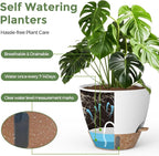 Plant Pots, 12" 10" 6" 8" Inch Self Watering Pots with Water Level Indicator, Set of 5 Flower Pots Indoor with Drainage Holes, Modern Planters for Indoor Outdoor Plants, Room & Office Décor