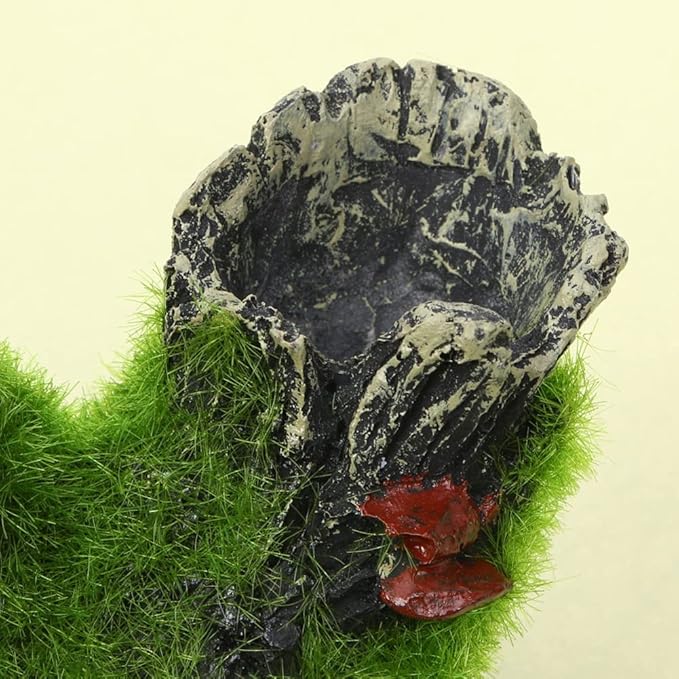 Gigicloud Resin Moss Tree House Fish Shrimp Hiding House Aquarium Fish Tank Decoration Accessories Artificial Resin Log Tree Branch with Moss Fish Tank Decoration