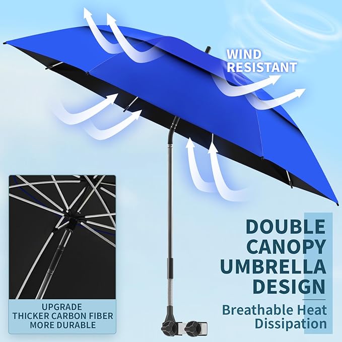 48.6" Double Canopy Beach Umbrella with Clamp, UPF50+ Beach Chair Umbrella with clip(Cobalt Blue)