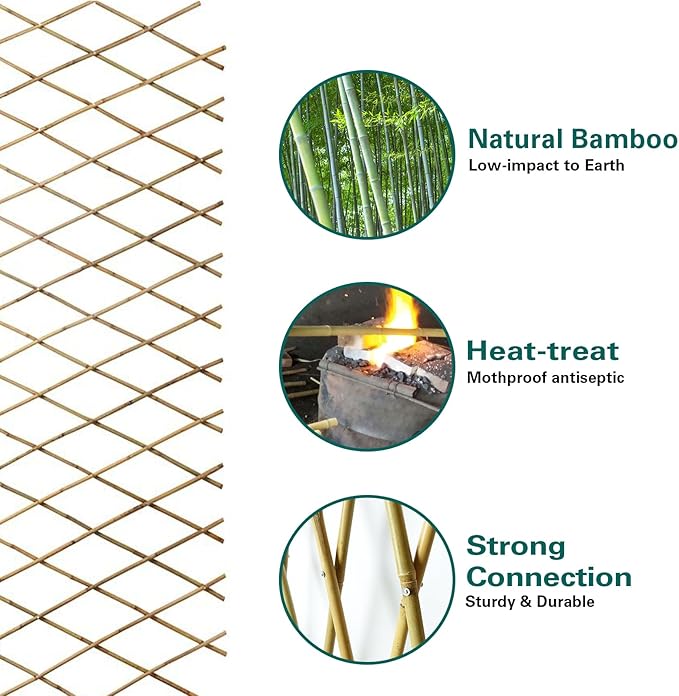 Bamboo Trellis 36x92 Inch, Expandable Fence 3ft by 8ft, Outside Lattice Fence, Reusable Decorative Fence for Climbing Plants Support or Outdoor Yard