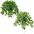 Hollyone Artificial English Ivy Hanging Plants 2pcs Faux Ivy Vines with Black Pot Small Fake Potted Greenery Plant for Indoor Home Aesthetic Living Room Bathroom Desk Shelf Office Decor