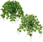 Hollyone Artificial English Ivy Hanging Plants 2pcs Faux Ivy Vines with Black Pot Small Fake Potted Greenery Plant for Indoor Home Aesthetic Living Room Bathroom Desk Shelf Office Decor
