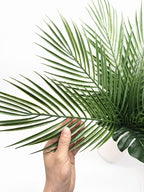 Artificial Palm Leaves Stem, Fake Tropical Palm Tree Leaf Plastic Greenery Plants Faux Areca Stems Jungle Boston Decoration for Indoor Outdoor Wedding Birthday Party Arrangement Table DIY Decor 12 Pcs