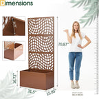 Outvita Metal Planter Box with Trellis, 71’’ x 32’’ x 16’’ Raised Garden Bed with Drainage Holes for Climbing Plants, Vegetables, Vines, Wavy Grid Cutout Privacy Planters for Patio (Brown)