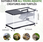 (Tank + Light +Pump + Filter + Filter Balls) Turtle Tank Kit, Turtle Tank Starter Kit,Bottom Drainage, Multi-Function Areas for Turtles, Crabs,Fishes, Amphibians,Reptiles. (15.75 x 8.64 x8.64 Inch)