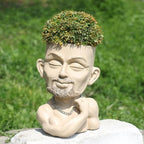 Unique Plant Pots Face Planters, Funny Plant Pots Head Planter, Men Face Planters Pots Head, Beefcake Face Vase with Drainage Hole (Khaki)