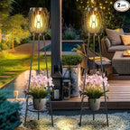 2 Pack Solar Lights Outdoor with Plant Stands, Solar Floor Lamp, Patio Decor for Garden Yard Pathway Driveway Porch