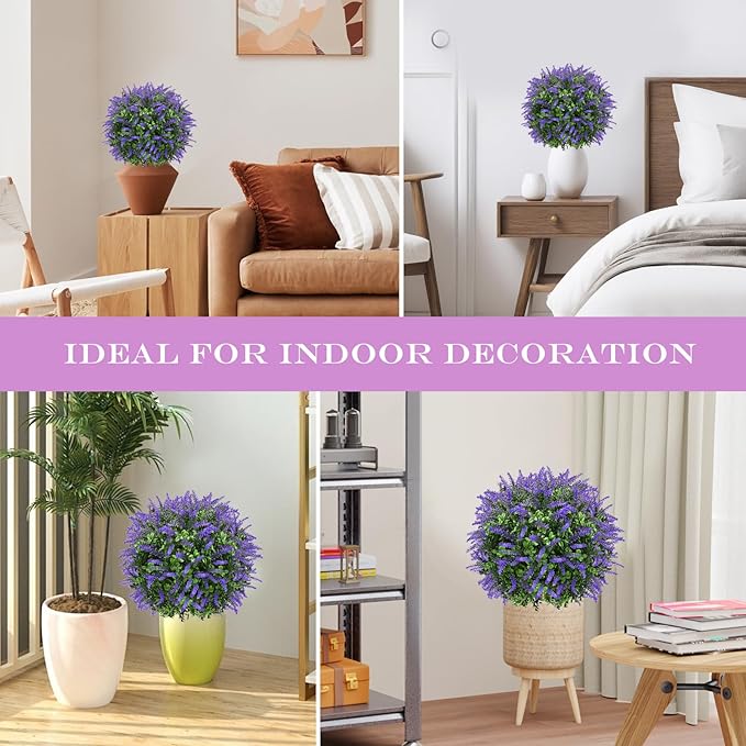 FAJUNZH Artificial Topiary Bushes for Outdoors with Spike, Boxwood Ball Fake Shrubs UV Resistant Faux Plants for Indoor Outdoor Fall Thanksgiving Halloween Decor (Lavender Boxwood Purple-2 Packs)