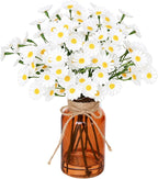 Muhanjia Artificial Daisy Flowers in Amber Glass Vase with Faux Water,9Pcs White Artificial Silk Flowers with Stems for Centerpiece (Daisy)