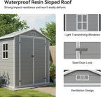 Aoxun 6x4 FT Outdoor Storage Shed with Built-in Magnetic Suction Light, Plastic Garden Resin Shed with Floor, Outdoor Storage with Lockable Door for Bike, Tools, Garbage Can, Grey