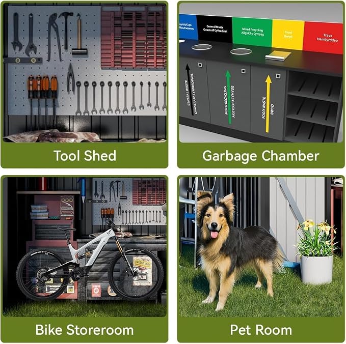 COMHOMA Shed Outdoor Storage Shed Metal,Lockable Doors Tool Sheds with Sloping Roof,Steel Garden Shed with Air Vent for Backyard,Patio,Lawn,Poolside(Grey,8'*4')