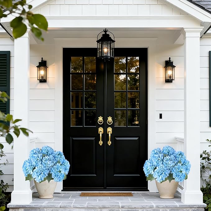 AGIRL 3 Bundles Blue Artificial Hydrangea Flowers for Outdoors, UV Resistant Lifelike Faux Flowers for Spring Indoor Outdoor Garden Patio Porch Balcony Home Decor Wedding Party Centerpieces