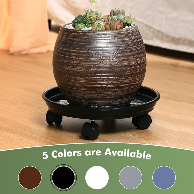 6 Packs Plant Caddy with Wheels 11.8" Plastic Rolling Plant Dolly Coasters Heavy-duty Wheeled Planter Mover Rollers Indoor Outdoor Wheeled Flower Pot Base Suacers with Casters, Black