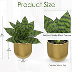 Hollyone Artificial Snake Plants 9" Faux Agave Succulent Plant Potted in Gold Pot Fake Sansevieria Aloe Tropical Plant for Desk Modern Office Home Bathroom Indoor Outdoor Decor