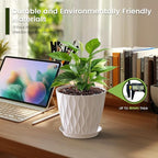 Meowell 7 inch Plant Pots for Indoor Outdoor Plants, 5 Pack Thick Nursery Pots with Drainage Holes and Saucers, 3D Modern Wave Texture Plastic Planter Pots for Flowers and House Plants, Multicolor