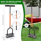 Lawn Aerator, Automatic Dirt and Leaf Clean Design, Heavy Duty Manual Lawn Aerator Tool with 15 Iron Spikes, Height Adjustable, Yard Grass Aerator for Lawn(Black with Orange)
