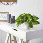 Nearly Natural 9in. Pothos Artificial Plant in White Planter (Real Touch)