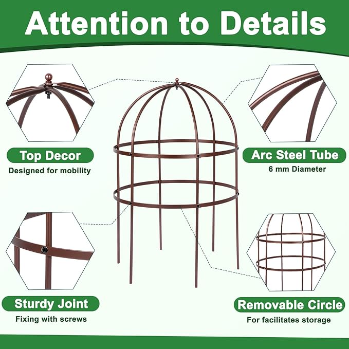 1 Pcs Jardin Bird Cage Plant Support 24" H Large Sturdy Grow-Through Flower Support Peony Cage Climbing Plant Support Trellis Sculptural Garden Decor for Perennial Flowers (Vintage Gold)