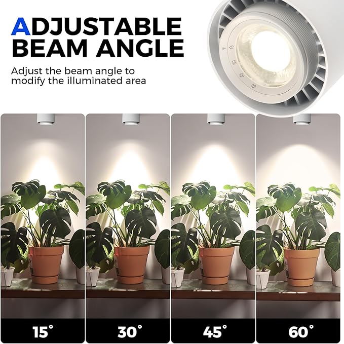 Barrina TR40a Track LED Grow Lights for Indoor Plants, 15°-60° Adjustable Beam Angle, 40W 4000K Wall Mounted Plant Light, Full Spectrum Ceiling LED Growing Lamps with Timer, White Cover, 1-Pack
