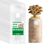 GREANER 50 Packs Mushroom Grow Bag, 6 Mil Spawn Bags for Growing, 0.2 Micron Filter Breathable-Large Size Autoclavable Bags（8"x5"x20"）
