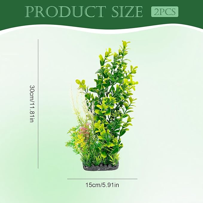 Aquarium Plants (2-Pack) Artificial Plastic Fish Fish Habitat Decor, Small to Moderate Size Aquarium Decorations, Safe Green Plants for Freshwater Tanks (Light Green & Gold Mix)