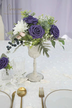 Floroom Artificial Flowers 25pcs Real Looking Violet Purple Foam Fake Roses with Stems for DIY Wedding Bouquets Bridal Shower Centerpieces Floral Arrangements Party Tables Home Decorations