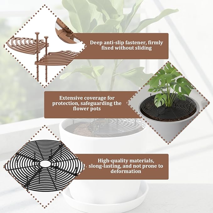 2Pcs Plant Pot Cover, 12" Plant Protector Grid with Clips Indoor Outdoor Flower Pot Cover to Deter Digging Pets & Weeds, Black & Brown, Protector, ..