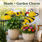 2 Pack Metal Bee Plant Umbrellas for Outdoor Plants, 24.6 Inch Decorative Plant Shade Cover, Cute Bee Garden Stakes Outdoor for Small Potted Plants, Flower Pots, Planters, Patio Porch Decor