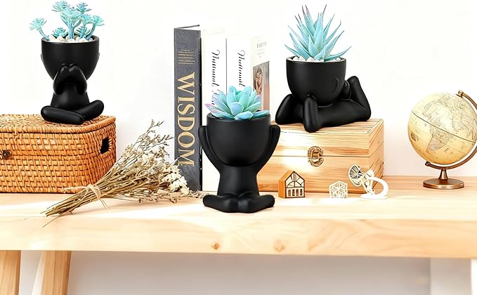 ALAGIRLS 3pcs Fake Blue Succulents Plant Sets,Plastic Artificial Plant Decor Indoor Small Potted Faux Succulents for Bathroom Living Room Office