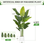 Artificial Bird of Paradise Plant 6.5Ft Tall Fake Tropical Palm Tree Large Fake Plants with 15 Silk Banana Leaves Faux Plant Indoor Decor Trees White Pot for Home Bedroom Living Room Office