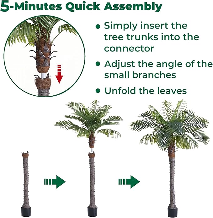 6FT Artificial Coconut Palm, Faux Coconut Silk Palm Tree, Tropical Fake Trees for Indoor Outdoor, Large Sago Palm Plant for Home Office Garden Patio Poolside, 1 Pack