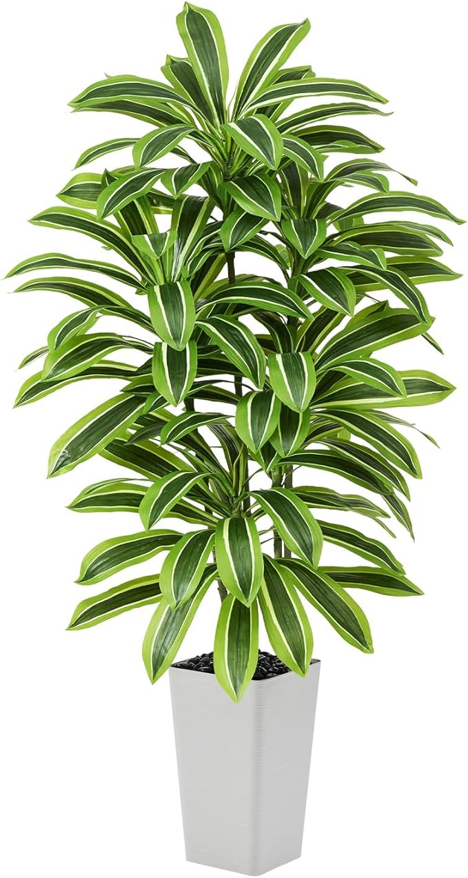 Artificial Yellow Dracaena Tree - 5FT Tall Fake Plants with White Tall Planter - Artificial Plants Indoor Floor Plant in Pot - Large Tropical Fake Yucca Potted Tree for Home Office Living Room Decor