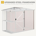 DWVO 8 x 4 ft Outdoor Storage Shed with 2-Tier Shelf, Metal Tool Shed & Garden Storage Cabinet for Backyard, Patio, Equipment & Bike, Brown