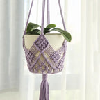 Hanging Planter with Patterns,2Packs Macrame Plant Hangers Indoor Macrame for up to 8 inch Pot Crochet Boho Plant Hanger Holder for Indoor Outdoor with 2S Shaped Stainless Steel Hooks (Purple)