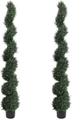 THE BLOOM TIMES 6ft Spiral Artificial Topiary Trees Set of 2, 71 inch Faux Cedar Trees for Outdoor Planters - Fake Twist Cypress Plants for Garden Front Porch Indoor Outside Decor 6 Foot