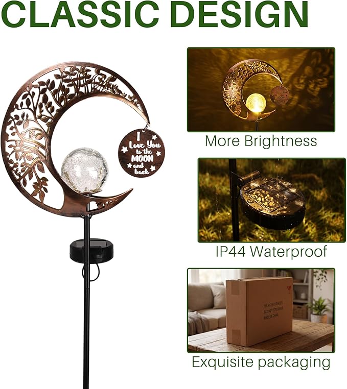 MEBRUDY Solar Garden Decor Lights with Tag, Moon Solar Light Waterproof Outdoor Decor for Yard, Lawn, Patio, Pathway, Garden Gifts for Mother, Grandma, Women